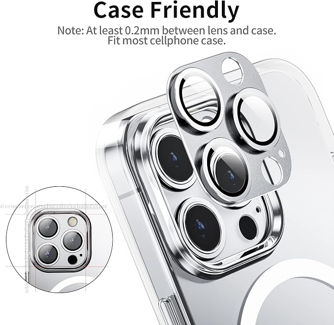 Camera Lens Protector for iPhone 14 Pro/iPhone 14 Pro Max, Alloy Metal Camera Cover with Tempered Glass Screen Protector Accessories,Case Friendly,Scratch Resistant,Easy to Install -Sliver