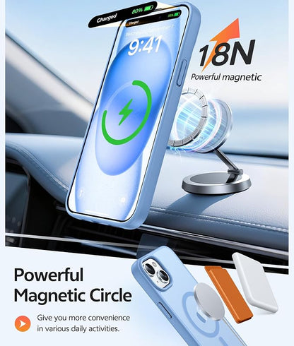 FNTCASE for iPhone 15 Case: for iPhone 14 & iPhone 13 Case [with Screen Protector] Magnetic Translucent Matte | Military Grade Drop Protection | Shockproof Phone Cover Protective Cases - Light Blue