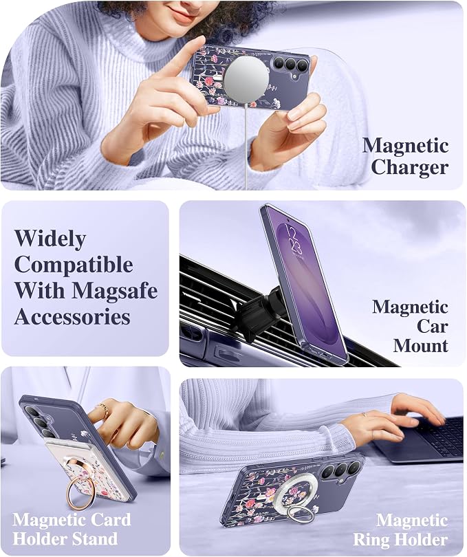GVIEWIN for Samsung Galaxy S26 Plus Case Compatible with MagSafe, Clear Floral Shockproof Protective Women Phone Case, Non-Yellowing, Screen&Camera Lens Protector for S26 Plus 6.7",Floratopia/Colorful