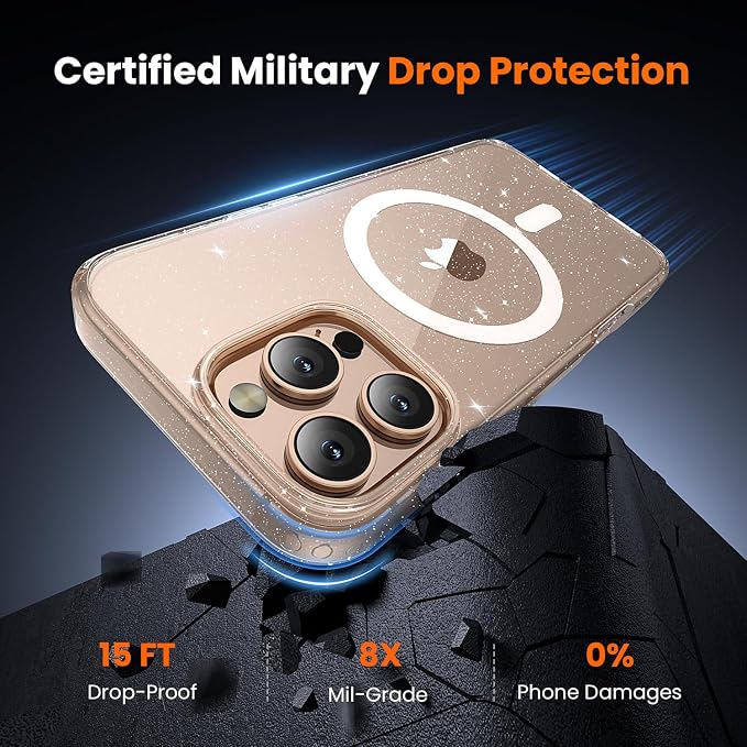 3 in 1 for iPhone 16 Pro Case Clear, Not Yellowing, Screen Protector*1 Camera Lens Protector*1, Military-Grade Protection for iPhone 16 Pro Phone Case 6.3 inch Clear Glitter