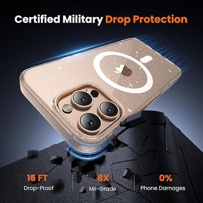 3 in 1 for iPhone 16 Pro Max Case Clear with MagSafe, Not Yellowing, Screen Protector*1 Camera Lens Protector*1, Protection for iPhone 16 Pro Max Phone Case 6.7 inch Clear Glitter