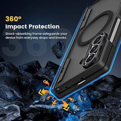 Caka Magnetic for Samsung Galaxy Z Fold 8 Ultra Case with Hinge Protection | Compatible with MagSafe, Built-in Outer Screen Protector, Hinge Guard, Translucent Matte Back, 360° Hybrid Drop Defense