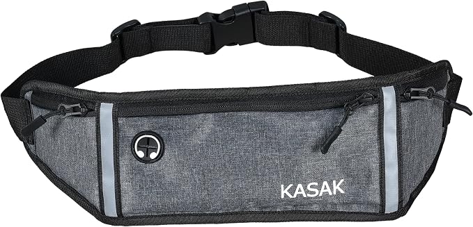 KASAK Slim Running Belt, Ultra Light Bounce-Free Waist Pack with Reflective Strip, Sweatproof Fanny Pack for Phone, Money & Keys – Running, Hiking, Cycling, Travel