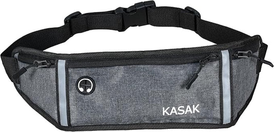 KASAK Slim Running Belt, Ultra Light Bounce-Free Waist Pack with Reflective Strip, Sweatproof Fanny Pack for Phone, Money & Keys – Running, Hiking, Cycling, Travel