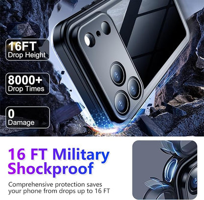 Temdan Compatible with iPhone 17 Pro Case,Waterproof Built-in Screen & Camera Protector IP68 Underwater Full Body 17FT Military Dropproof Shockproof Phone Case 6.3"-Purple/Clear