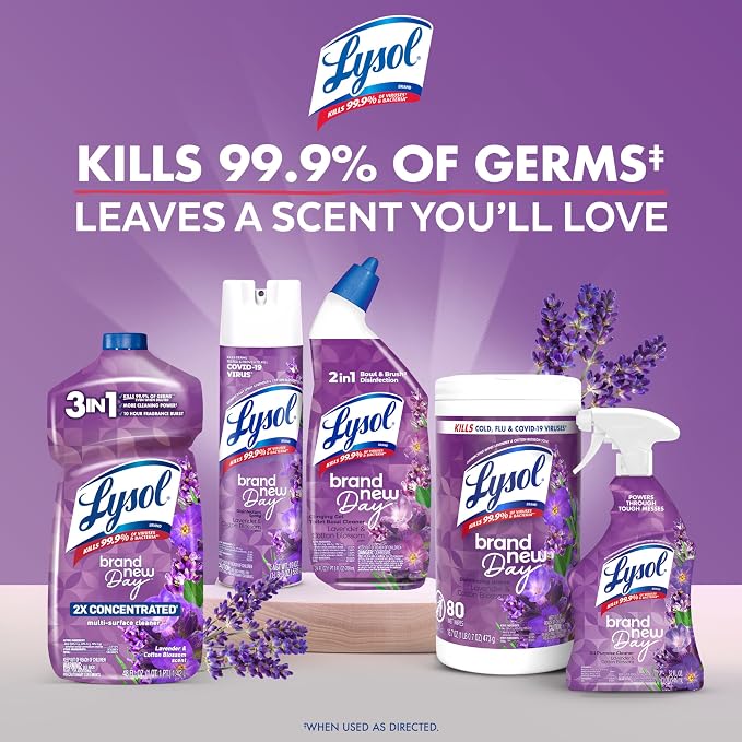 Lysol Disinfectant Wipes, Multi-Surface Antibacterial Wipes For Disinfecting, Dorm Room Essentials, Cleaning Supplies for Home, Bathroom, Lavender & Cotton Blossom Scent, 80 Count