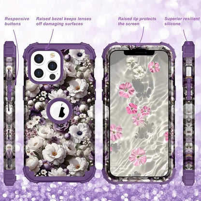 Hocase for iPhone 13 Pro Max Case, Heavy Duty Shockproof Protection Soft Silicone Rubber Bumper+Hard Plastic Hybrid Protective Case for iPhone 13 Pro Max (6.7") 2021 - White Flowers