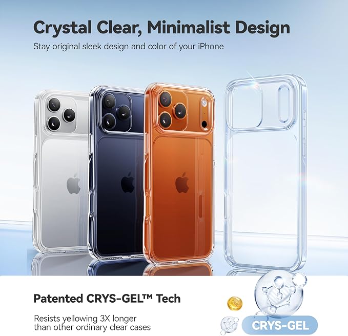 CASEKOO for iPhone 17 Pro Case Smooth Crystal Clear, Patented Anti-Yellow & Virgin TPU, 15FT Military Protection, Slim Transparent Women Men Funda para for iPhone 17 Pro Phone Case 6.3", Clear