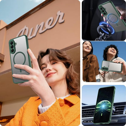 Pilaru for Samsung Galaxy A56 Case [Compatible with Magsafe] Translucent Matte Magnetic Phone Case,Slim Thin Duty Shockproof Protection Cover with 2pc Tempered Glass Screen Protector for A56 5g-Green