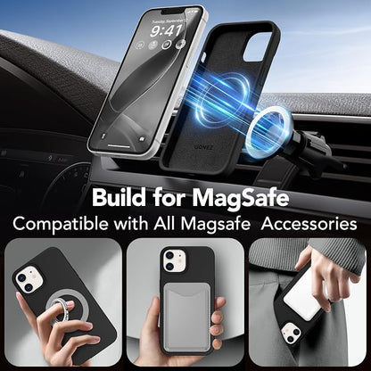 GONEZ Magnetic for iPhone 12 Case / 12 Pro Case, Compatible with MagSafe, [Screen Protector + Camera Lens Protector], Silicone Shockproof Anti-Scratch Protective Phone Case 6.1 inch, Black