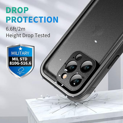 SPORTLINK Compatible with iPhone 14 Pro Waterproof Shockproof Case - Full Body Heavy Duty/Underwater/Dustproof/Rugged 360 Protective/Military Grade 6.1 Inch with Camera Screen Protector (Black)