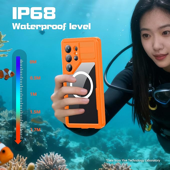 Guppy for Galaxy S26 Ultra Magnetic Waterproof Case, Built-in Screen Protector [IP68 Waterproof][14FT Military Drop proof]360° Full Body Protection Dustproof Shockproof Heavy Duty Rugged Case, Orange