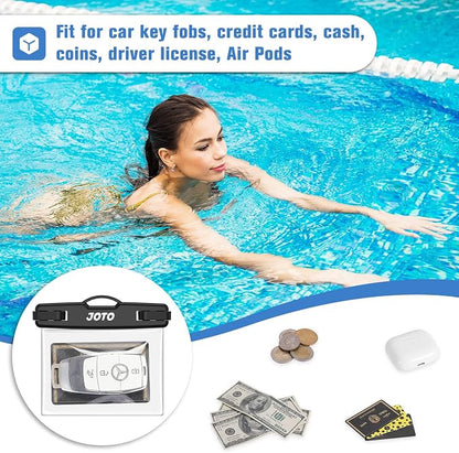 JOTO 2 Pack Waterproof Car Key FOB Case with Lanyard for Swimming Surfing, Small Waterproof Wallet Dry Bag for Money Credit ID Card Cash Coins -Black