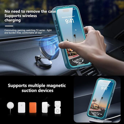 Losin Compatible with iPhone 17 Waterproof Case, [Compatible with MagSafe] [Built-in Screen Protector], Full Body Protection Military Grade Shockproof Case, Teal