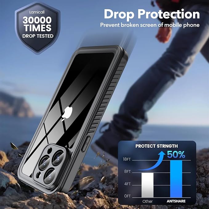 ANTSHARE Waterproof Case for iPhone 15 Pro Max, with [Built-in Privacy Screen Protector] [IP 68 Underwater], Anti-Peeping Adsorption Full Body Double Protective Case for iPhone 15 Pro Max, Black
