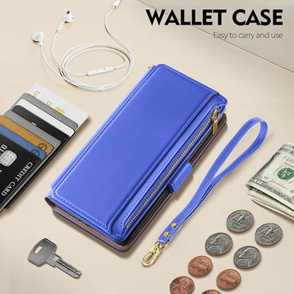 Antsturdy Compatible with iPhone 12 mini Wallet Case,RFID Blocking PU Leather Phone Case Women Men Kickstand Flip Cover Wrist Strap Zipper Credit Card Holder Slots,for Apple 12 mini,Purple Blue