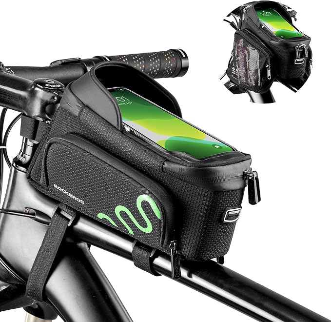 ROCKBROS Bicycle Phone Holder with Side Bags (Up to 2L) Bike Frame Bag Bike Phone Mount Bag Bike Top Tube Bag for Cycling Mountain Road Bike Pouch Accessories Storage Bag