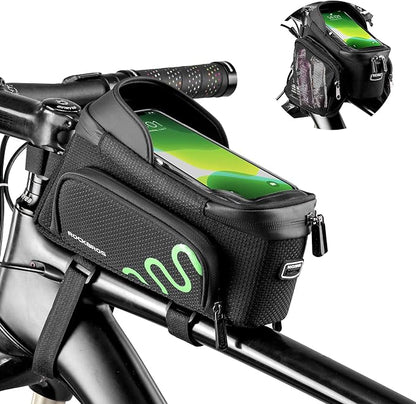 ROCKBROS Bicycle Phone Holder with Side Bags (Up to 2L) Bike Frame Bag Bike Phone Mount Bag Bike Top Tube Bag for Cycling Mountain Road Bike Pouch Accessories Storage Bag