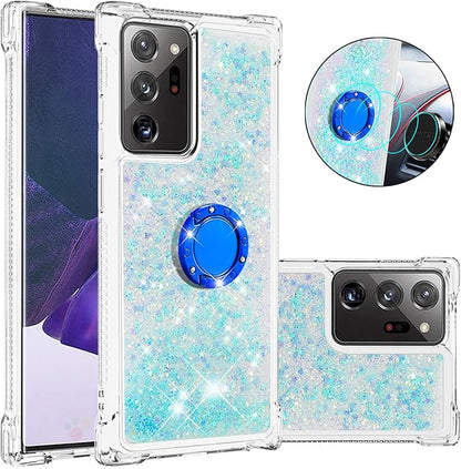 Bling Protection Case for Galaxy Note 20 Ultra, Glitter Liquid Case Silicone Bumper Case Transparent Shockproof Cover Yellowing-Resistant with Ring Holder Compatible with Samsung Galaxy Note 20 Ultra