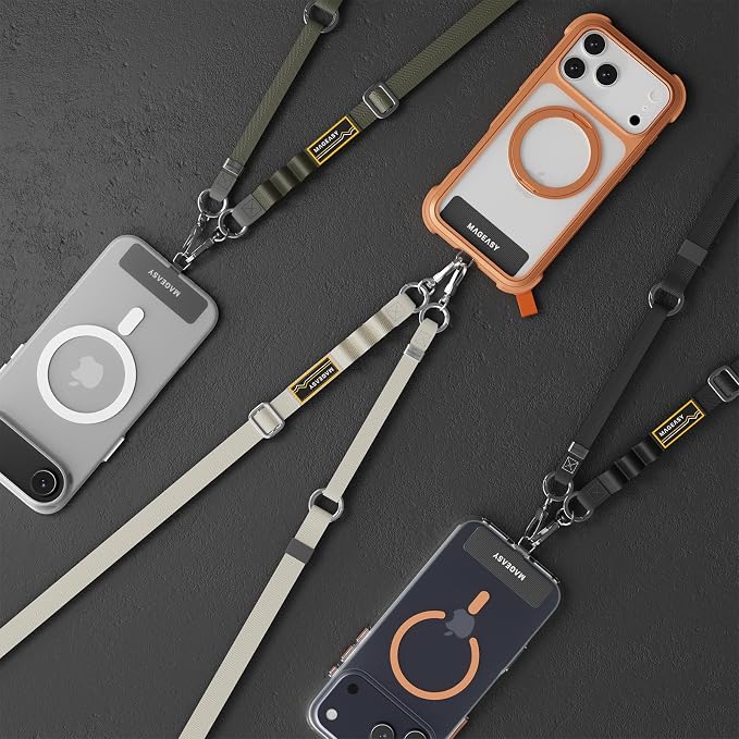MAGEASY 2-in-1 Phone Lanyard Crossbody & Wrist Strap with Tether Tab & Belt Clip, Adjustable Phone Strap, Hands-Free Anti-Drop Travel Phone Leash for iPhone & Android (Black)