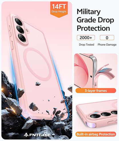 FNTCASE for Samsung Galaxy S26+ Plus Case: [Fit for Magsafe] [Full Camera Protection + Screen Protector] Translucent Matte Military Grade - Shockproof Protective Phone Cover for S26 Plus - Pink