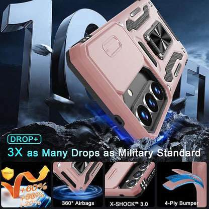 DEERLAMN Case for Samsung Galaxy S26 6.3-Inch with Slide Camera Cover+Screen Protector(1 Pack), Rotated Ring Kickstand Military Grade Shockproof Protective Cover-Rose Gold
