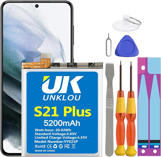 Galaxy S21 Plus Battery, (Upgraded) UNKLOU 5200mAh Li-Polymer EB-BG996ABY Replacement Battery Compatible with Samsung Galaxy S21+ S21 Plus 5G SM-G996 with Repair Tool Kit