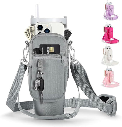 linmaya Water Bottle Carrier Bag for Stanley Cup 40/30oz with Phone Holder Pockets,Neoprene Water Bottle Cross-body Bag with Adjustable Shoulder & Hand Strap Stanley Cup Accessories