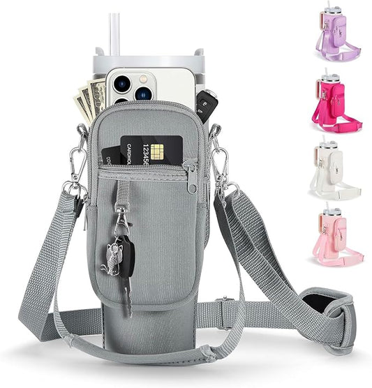 linmaya Water Bottle Carrier Bag for Stanley Cup 40/30oz with Phone Holder Pockets,Neoprene Water Bottle Cross-body Bag with Adjustable Shoulder & Hand Strap Stanley Cup Accessories