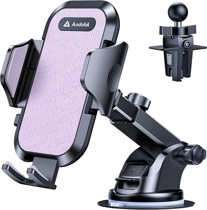 andobil Car Phone Holder, 2026 Military-Grade 89bs Strongest Suction Phone Holders for Your Car Dashboard/Windshield/Vent Easy Clamp Cellphone Holder Truck Stand for iPhone 17 16 15 Pro Max, Purple