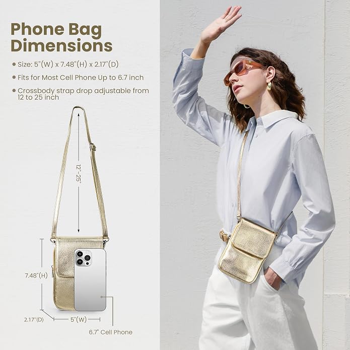 befen Genuine Leather Small Crossbody Bags for Women, Cell Phone Cross body Purse Bag with RFID Blocking Card Slots