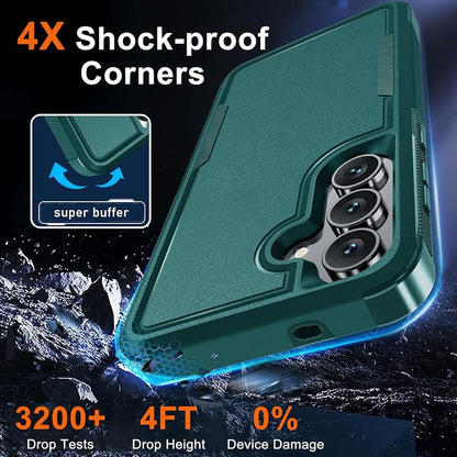 for Samsung Galaxy S25 FE Case with Screen Protector+Camera Lens Cover,Military Grade Heavy Duty Shockproof Phone Cover with Wrist Lanyard Strap for Samsung S25fe,Dark Green