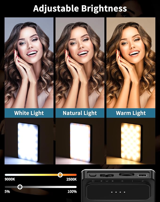 POVODO120LED Phone Light Clip:Selfie Light for iPhone, Adjusted3 Lighting Modes, 3000mah,2500k-2900K, CRI95+, Lighting for Video Recording, for Camera Light,Use for TikTok, Vlog,Meeting