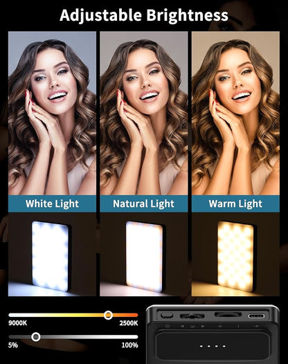 POVODO120LED Phone Light Clip:Selfie Light for iPhone, Adjusted3 Lighting Modes, 3000mah,2500k-2900K, CRI95+, Lighting for Video Recording, for Camera Light,Use for TikTok, Vlog,Meeting