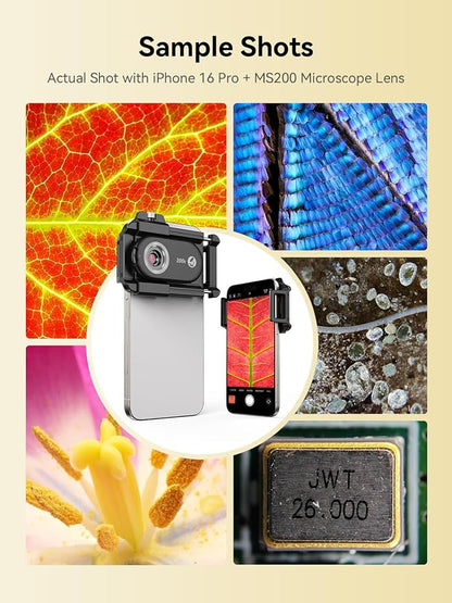 MIAO LAB 200X Phone Microscope with CPL Lens and LED/UV Light, Universal Clamp for iPhone/Android - Nano Zoom Portable Pocket Phone Microscope Lens Attachment