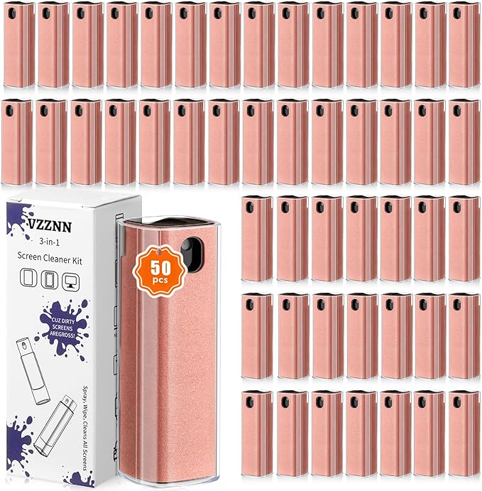 50 Pack Screen Cleaner 3-in-1 Screen Cleaner Spray and Wipe Built-in Cleaning Solution Touchscreen Mist Cleaner for All Car Screen Phone Laptop iPad TV Monitor,Pink