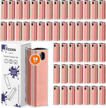 50 Pack Screen Cleaner 3-in-1 Screen Cleaner Spray and Wipe Built-in Cleaning Solution Touchscreen Mist Cleaner for All Car Screen Phone Laptop iPad TV Monitor,Pink