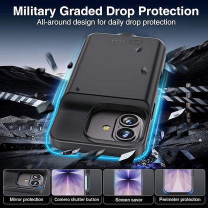BOPPS Battery Case for iPhone 17【Support Carplay】 Ultra-Powerful 8500mAh Portable Rechargeable Protective Extended Charger Cover for iPhone 17 Charging Case-6.3inch，Black