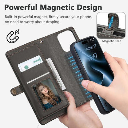 Wallet Case for iPhone 15 Pro Max with Card Holder/Crossbody Wallet/Strap| RFID Blocking | Magnetic | Kickstand | Detachable | PU Leather Phone Case for iPhone 15 Pro Max,6.7 in,Black