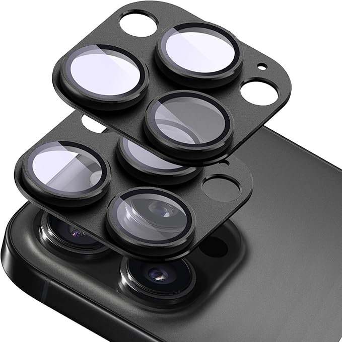 2-Pack Shatterproof Camera Lens Protector for iPhone 15 Pro/15 Pro Max |AR Tempered Glass Strong Adsorption Metal Camera Cover Screen(Black)