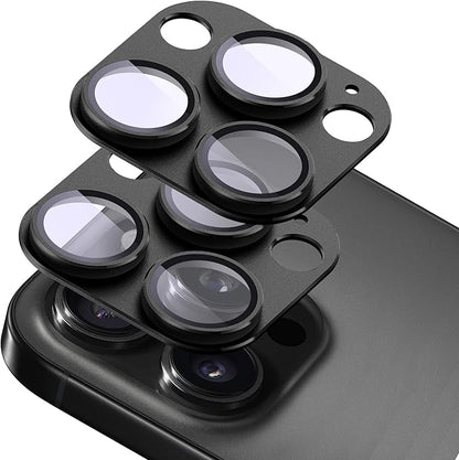 2-Pack Shatterproof Camera Lens Protector for iPhone 15 Pro/15 Pro Max |AR Tempered Glass Strong Adsorption Metal Camera Cover Screen(Black)