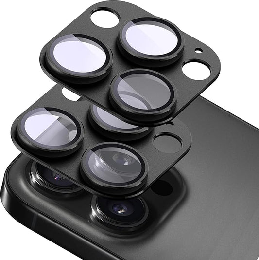 2-Pack Shatterproof Camera Lens Protector for iPhone 15 Pro/15 Pro Max |AR Tempered Glass Strong Adsorption Metal Camera Cover Screen(Black)