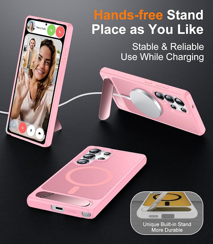 Magnetic for Samsung Galaxy S25 Ultra Case, [Innovate Stand][Military Grade Drop Protection][Non Slip][Translucent Matte] Shockproof Phone Case for Galaxy S25 Ultra 6.9" 2025 -Pink