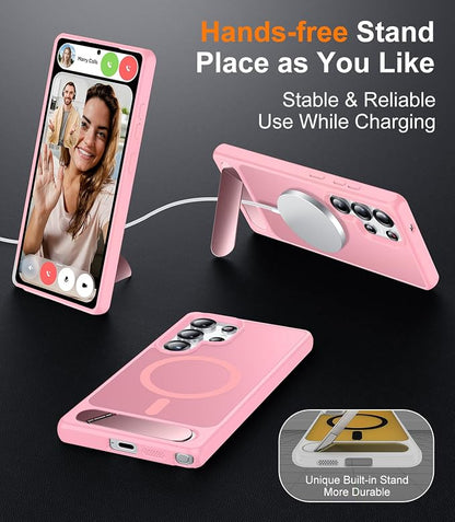 Magnetic for Samsung Galaxy S25 Ultra Case, [Innovate Stand][Military Grade Drop Protection][Non Slip][Translucent Matte] Shockproof Phone Case for Galaxy S25 Ultra 6.9" 2025 -Pink
