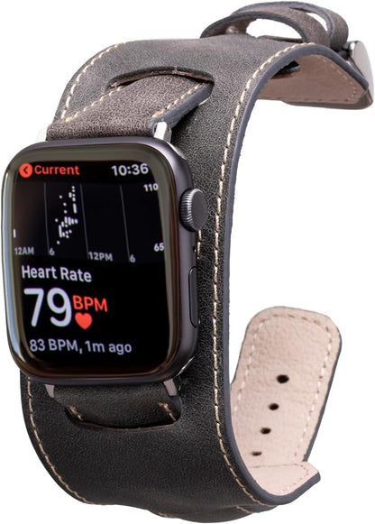 HARDISTON Cuff Watch Band Compatible with Apple 38mm for men & women, Handmade Genuine Leather, Compatible with iWatch Series 11 10 9 8 7 6 5 4 3 2 1 SE Ultra, Wrist Bracelet Band, Small/Band-Grey