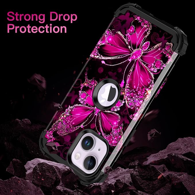 Casetego for iPhone 13 Case,iPhone 14 Case,Three Layer Heavy Duty Sturdy Shockproof Protection Full Rugged Hard PC+Soft TPU Bumper Protective Girls Case for Apple iPhone 13/14 6.1 inch,Dark