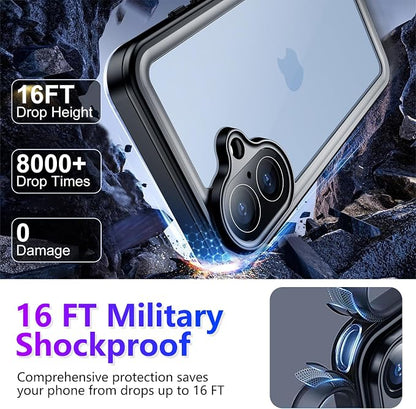Temdan Compatible with iPhone 17 Case,Waterproof Built-in Screen & Camera Protector IP68 Underwater Full Body 17FT Military Dropproof Shockproof Phone Case 6.3"-Blue/Clear