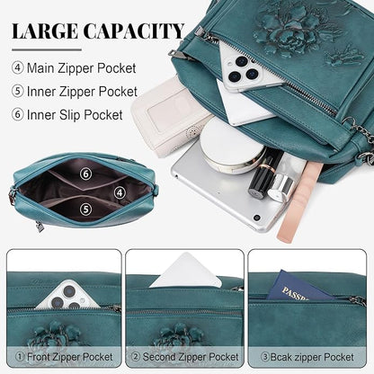 Crossbody Bags for Women Trendy, Vegan Leather Crossbody Purses Travel Shoulder Handbags Embossed Design