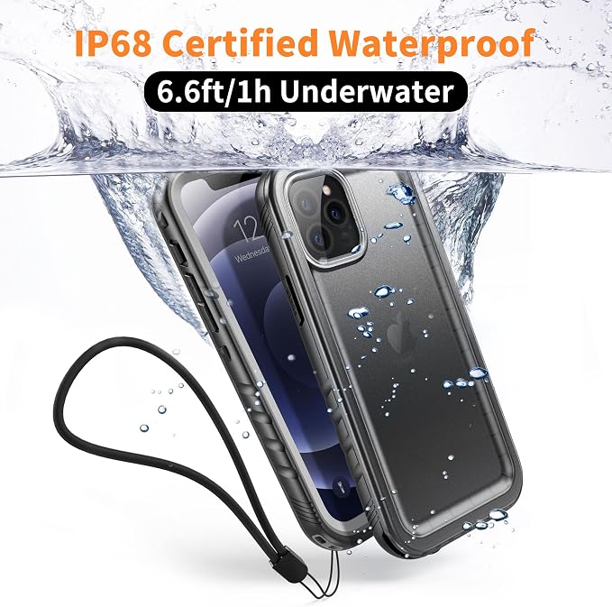 Cozycase Compatible with iPhone 12 Pro Max Case Waterproof, Built-in Screen Protector, Full Body Protective Cover, Shockproof Waterproof Case for iPhone 12 Pro Max 6.7 inch 2020 (Black)