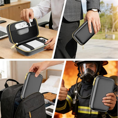 Electronics Travel Organizer, Hard Case Explosion-Proof Cables Carry Box | Fireproof Zipper, Compatible with Hard Drive, Fireproof Portable Safe Storage for Power Bank, Phone, Charger, Cord , Black